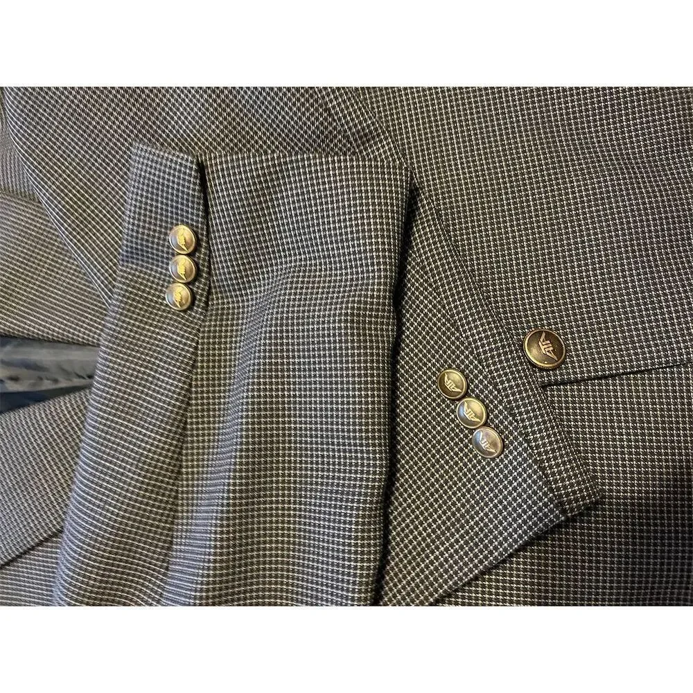 Lion Men's Houndstooth Wool Blazer Jacket Black Size 50 Formal